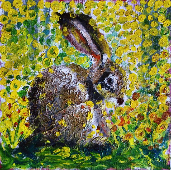 Картина под названием "Fantasy Rabbit" - Elena Belous, Подлинное произведение искусства, Масло