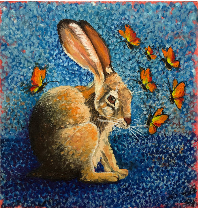 Картина под названием "Magic Rabbit" - Elena Belous, Подлинное произведение искусства, Масло