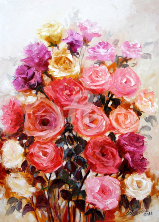 Картина под названием "anotimp-trandafirat…" - Elena Bissinger, Подлинное произведение искусства, Масло