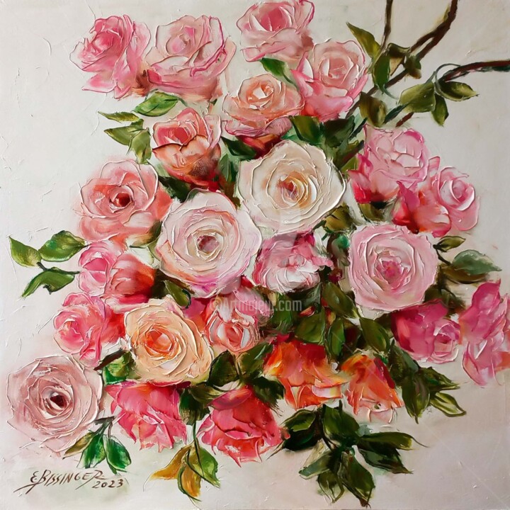 Peinture intitulée "roses in the mornin…" par Elena Bissinger, Œuvre d'art originale, Huile