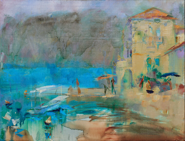 Painting titled "Sea-front of the so…" by Elena Branovitskaya, Original Artwork, Oil Mounted on Wood Stretcher frame