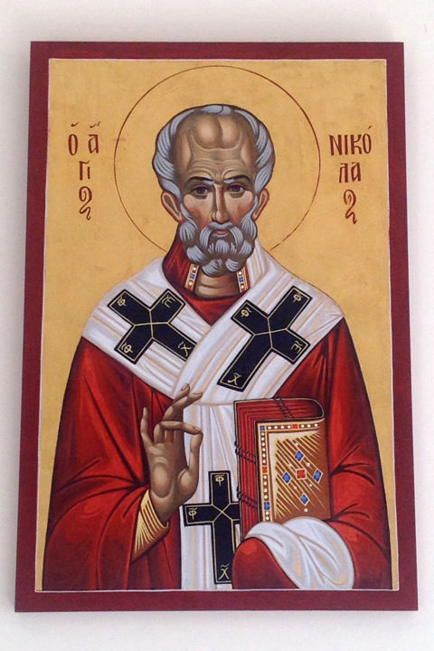 Картина под названием "Icon St. Nikolay" - Elena Burnashova, Подлинное произведение искусства, Темпера