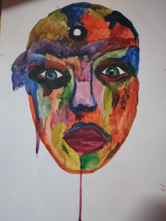 Pittura intitolato "La faccia stracciat…" da Elena Campanini, Opera d'arte originale, Acquarello