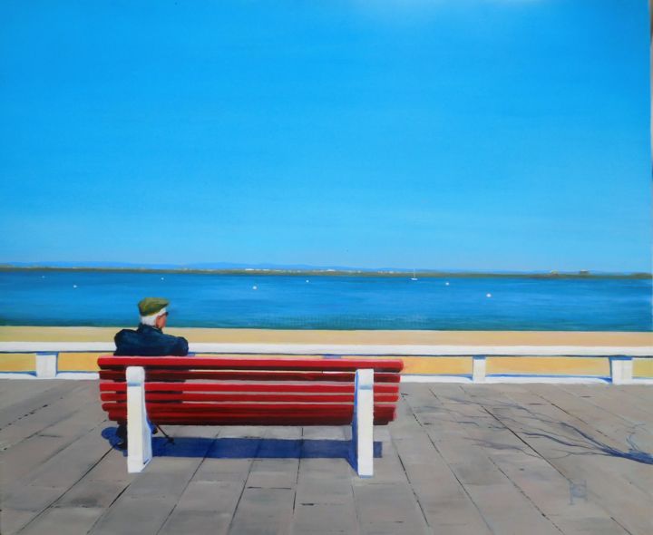 Painting titled "Arcachon hors saiso…" by Elena Cotté, Original Artwork, Acrylic Mounted on Wood Stretcher frame