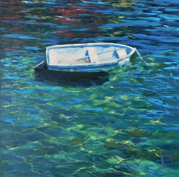 Peinture intitulée ""Petit bateau"" par Elena Cotté, Œuvre d'art originale, Huile
