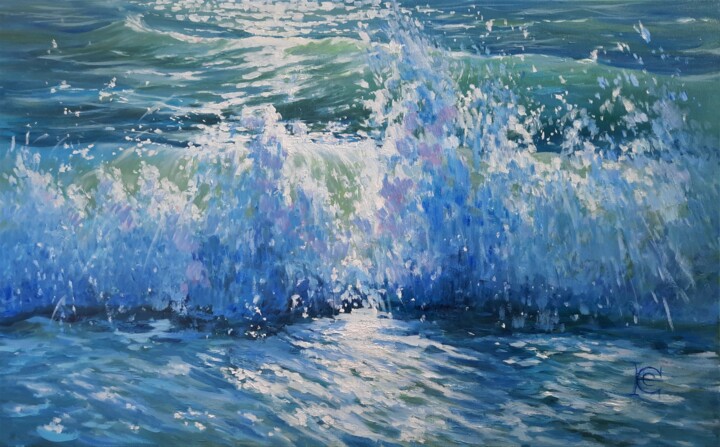 Картина под названием "Bruit de la mer" - Elena Cotté, Подлинное произведение искусства, Масло Установлен на Деревянная рама…