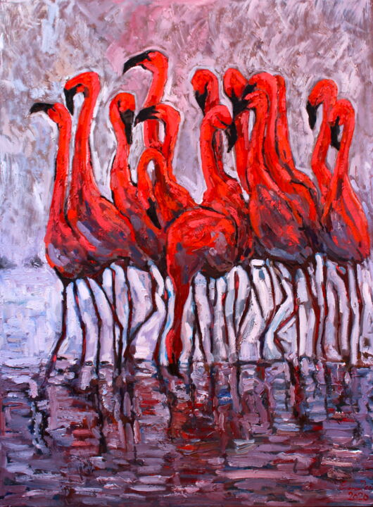 Schilderij getiteld "Flamingo" door Elena Done, Origineel Kunstwerk, Olie