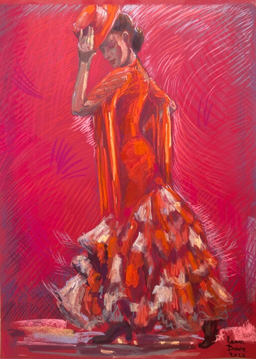 Drawing titled "Silhouettes.Red Dan…" by Elena Done, Original Artwork, Pastel