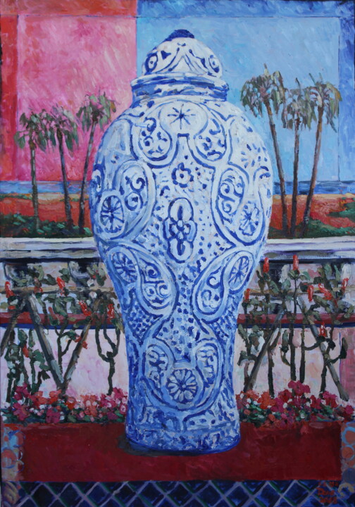 Painting titled "Vase with resources…" by Elena Done, Original Artwork, Oil Mounted on Wood Stretcher frame