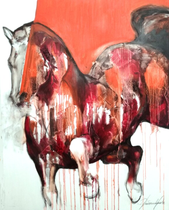 Pintura titulada "Pferd rot 99500" por Elena Drobychevskaja, Obra de arte original, Oleo