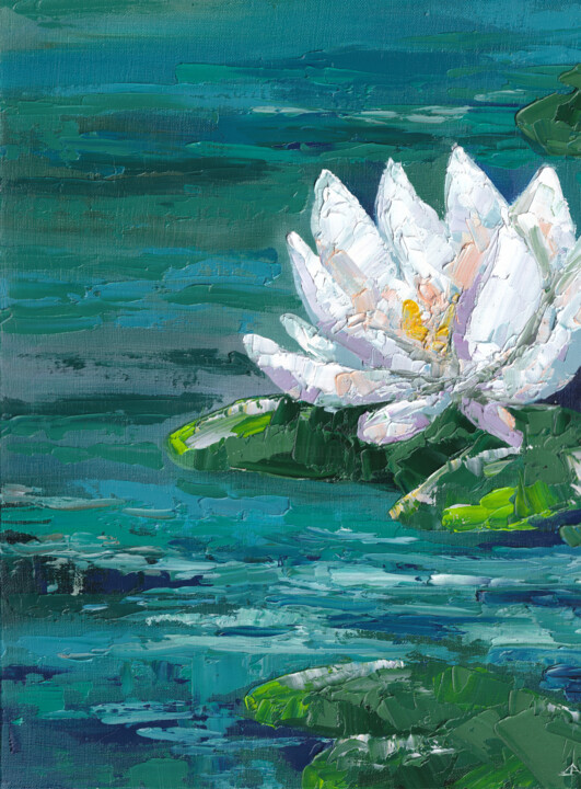 Painting titled "Water lily" by Elena Dundukova, Original Artwork, Oil