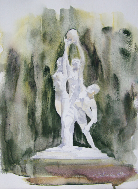 Schilderij getiteld "Volleyball players" door Elena Gaivoronskaia, Origineel Kunstwerk, Aquarel