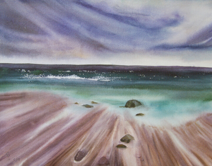 Malerei mit dem Titel "The  sound of  surf" von Elena Gaivoronskaia, Original-Kunstwerk, Aquarell