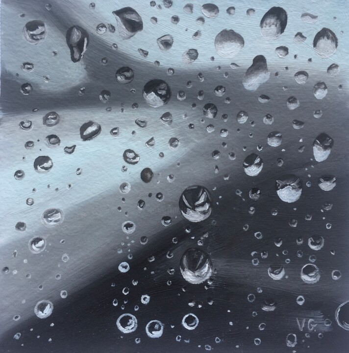 Картина под названием "Gray drops" - Elena Galeeva, Подлинное произведение искусства, Масло