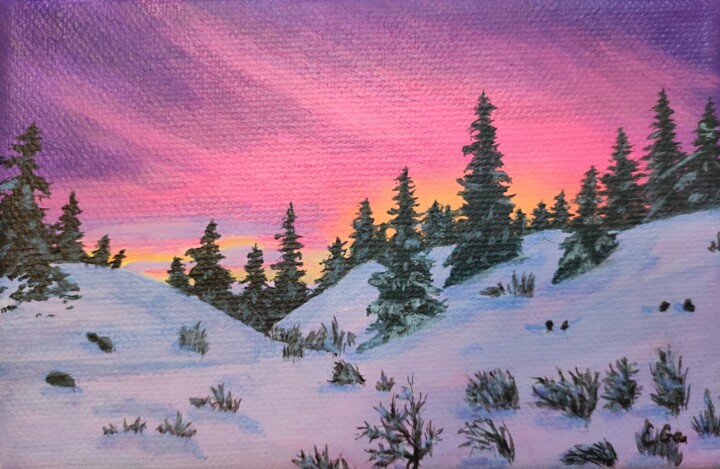 Картина под названием "Зимний рассвет" - Elena Galeeva, Подлинное произведение искусства, Акрил