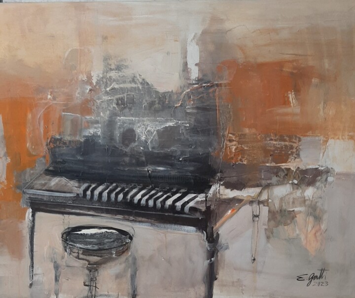 Painting titled "Piano" by Elena Gatti, Original Artwork, Acrylic Mounted on Wood Stretcher frame