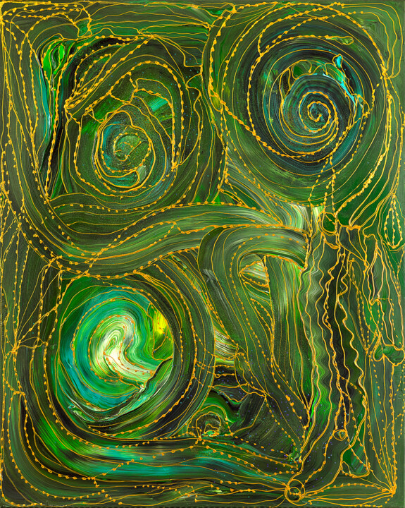 Painting titled "Green waves of plea…" by Elena Giersch (Charmelena.Art), Original Artwork, Acrylic Mounted on Wood Stretche…