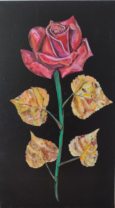 Ζωγραφική με τίτλο "Rose Autumn" από Elena Giger, Αυθεντικά έργα τέχνης, Ακρυλικό Τοποθετήθηκε στο Ξύλινο φορείο σκελετό