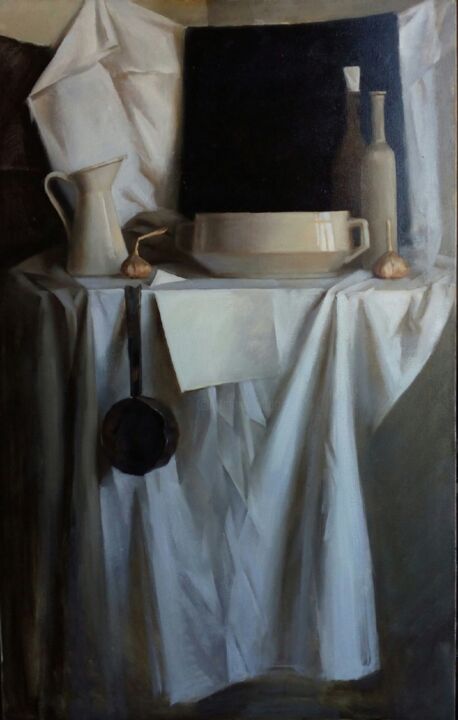 Картина под названием "«Черно-белый натюрм…" - Елена Гришина, Подлинное произведение искусства, Масло