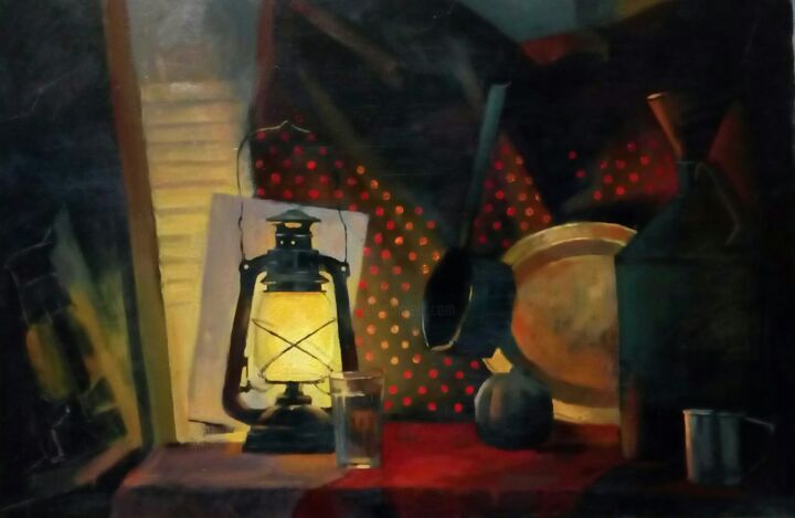 Картина под названием "«Ночной натюрморт»" - Елена Гришина, Подлинное произведение искусства, Масло
