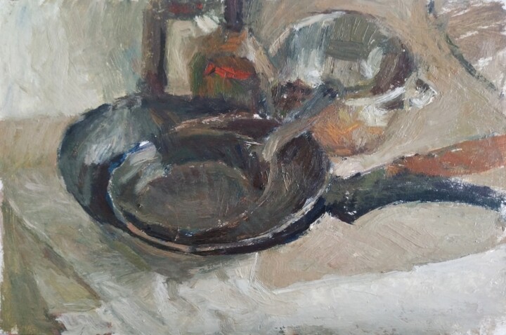 Painting titled "Frying pans" by Elena Gureva, Original Artwork, Oil