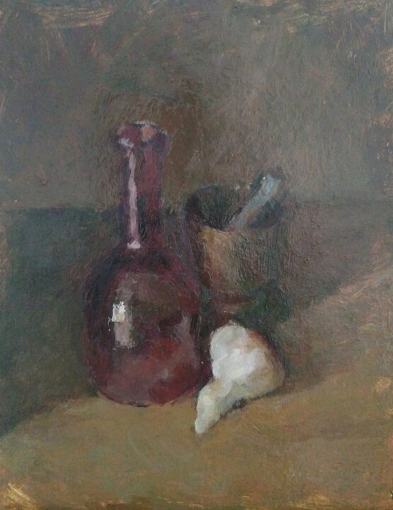 Painting titled "Mortar and Pestle" by Elena Gureva, Original Artwork, Oil