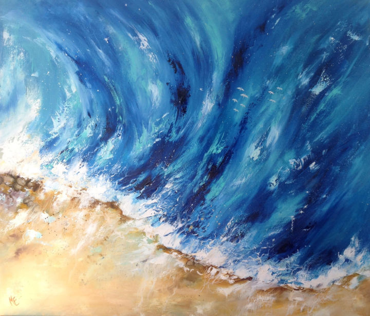 Painting titled "Ocean noise" by Elena Hontar, Original Artwork, Oil