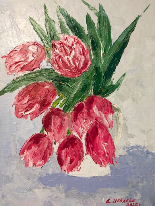 「Тюльпаны」というタイトルの絵画 Elena Ievlevaによって, オリジナルのアートワーク, オイル