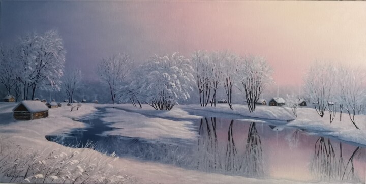 Картина под названием "Зима прекрасна!" - Elena Istomina, Подлинное произведение искусства, Масло Установлен на Деревянная р…