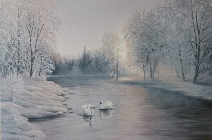 Pittura intitolato "Winter has covered…" da Elena Istomina, Opera d'arte originale, Olio Montato su Telaio per barella in le…