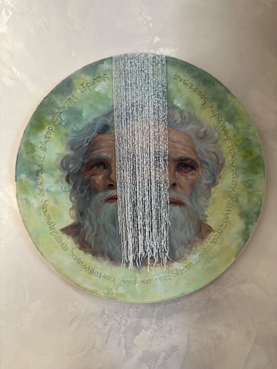 Schilderij getiteld "Zeus" door Elena Iustus, Origineel Kunstwerk, Olie Gemonteerd op Frame voor houten brancard