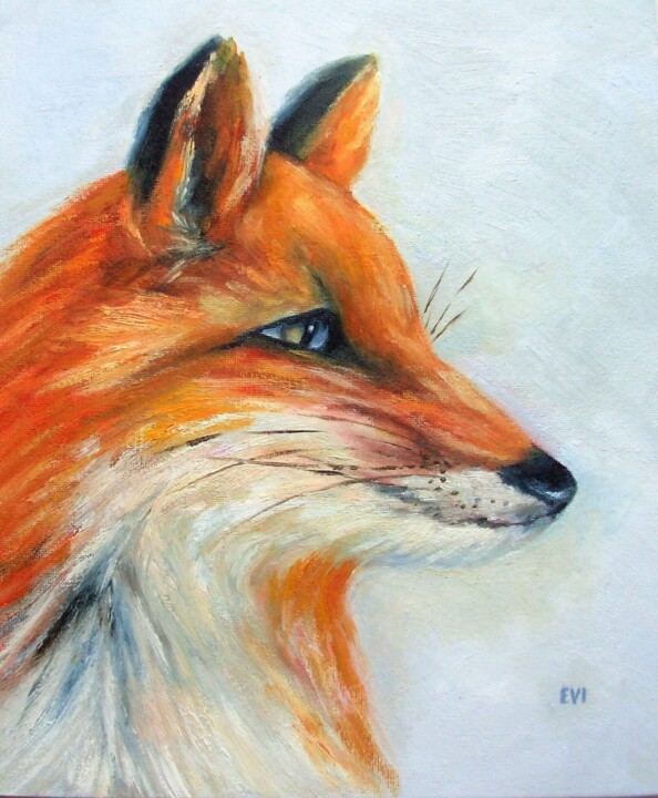 Painting titled "Fox Animal Original…" by Elena Ivanova, Original Artwork, Oil Mounted on Cardboard