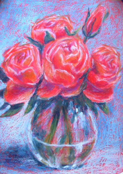 Lighed dateret lærer Roses In Vase Floral Original Oil Pastel, Painting by Elena Ivanova |  Artmajeur