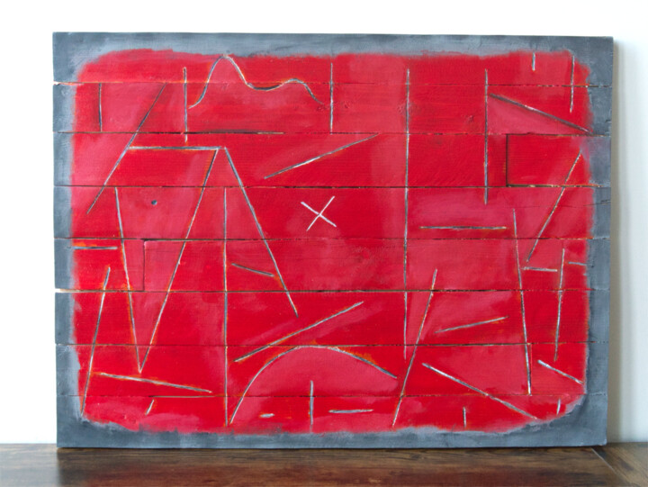 Sculpture intitulée "DARING RED" par Elena Jurkowska, Œuvre d'art originale, Bois