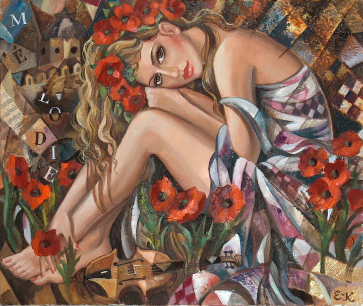 Painting titled "Mélodie" by Elena Khmeleva, Original Artwork, Oil