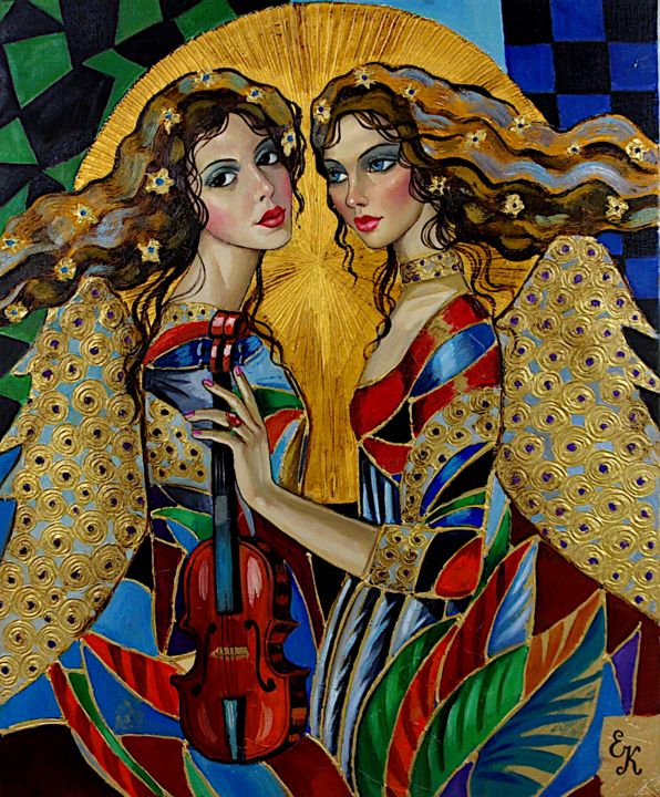 Peinture intitulée "Angels" par Elena Khmeleva, Œuvre d'art originale, Huile