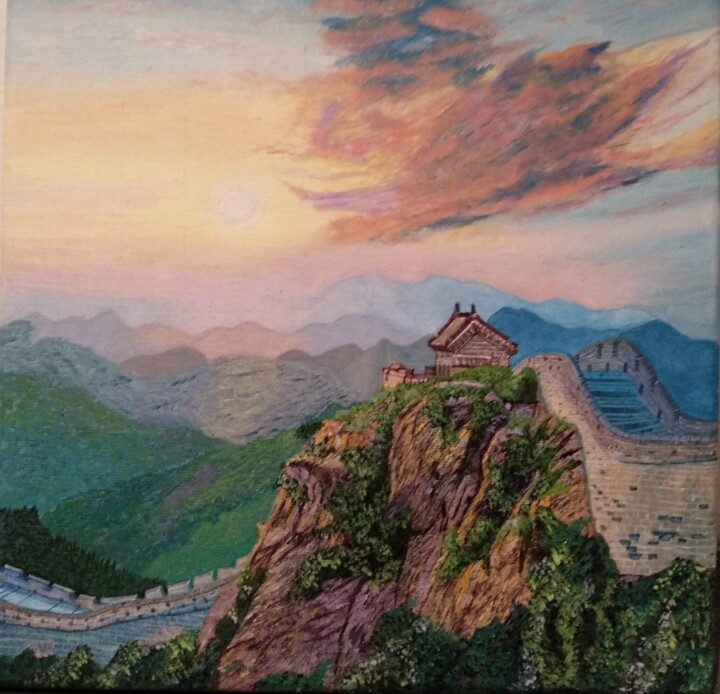 Painting titled "China wall" by Elena Klever, Original Artwork, Acrylic Mounted on Wood Stretcher frame