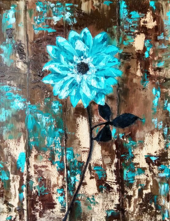 Pintura titulada "Blue Flower" por Elena Klyuchnikova, Obra de arte original, Oleo