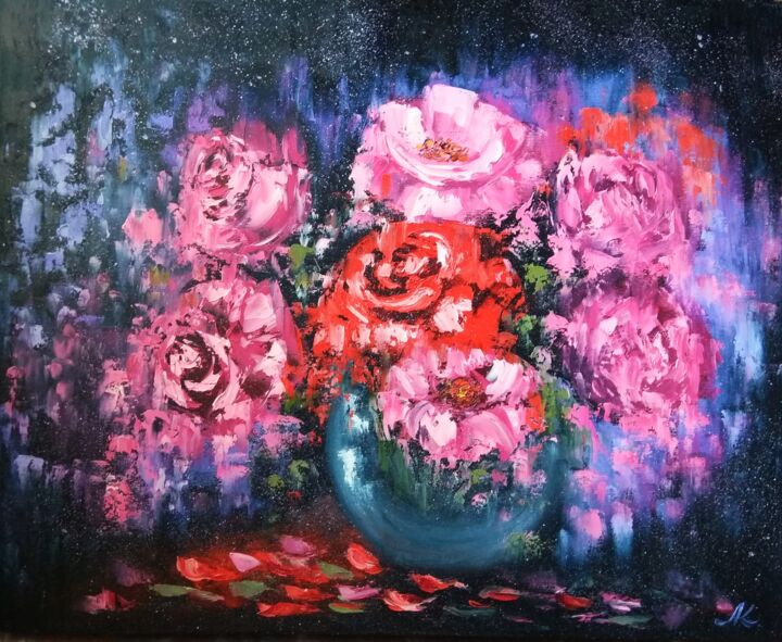 Pintura titulada "Roses Painting" por Elena Klyuchnikova, Obra de arte original, Oleo