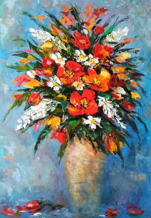 Pintura titulada "Flower Bouquet" por Elena Klyuchnikova, Obra de arte original, Oleo