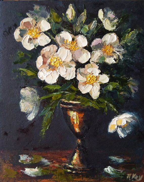 Pintura titulada "Bouquet Of White Fl…" por Elena Klyuchnikova, Obra de arte original, Oleo