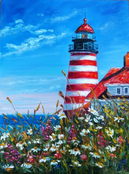 Pintura titulada "Lighthouse" por Elena Klyuchnikova, Obra de arte original, Oleo
