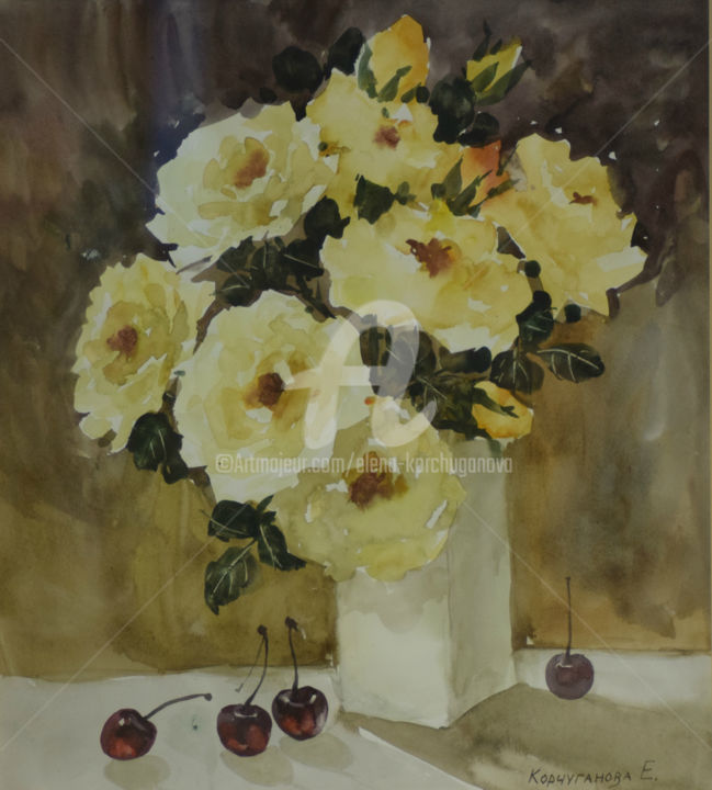 Painting titled "Flowers 8 by Elena…" by Elena Korchuganova, Original Artwork, Watercolor