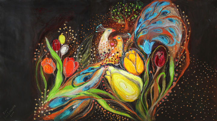 Painting titled "The shining of tuli…" by Elena Kotliarker, Original Artwork, Acrylic