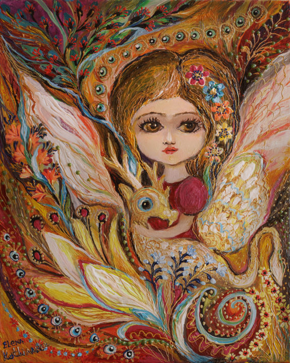 Painting titled "My little fairy Sel…" by Elena Kotliarker, Original Artwork, Acrylic Mounted on Wood Stretcher frame