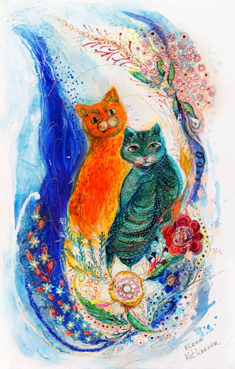 Painting titled "Pop art cats 1" by Elena Kotliarker, Original Artwork, Acrylic