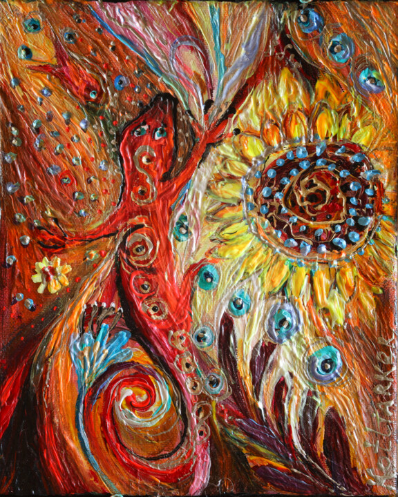 Painting titled "Life Totem #3. The…" by Elena Kotliarker, Original Artwork, Acrylic Mounted on Wood Stretcher frame