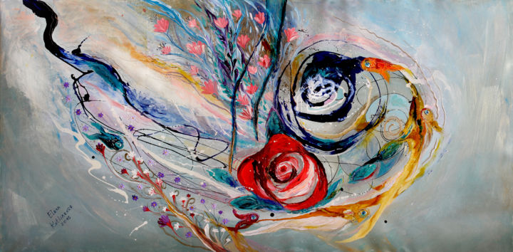 Peinture intitulée "The Rose of Chagall" par Elena Kotliarker, Œuvre d'art originale, Acrylique