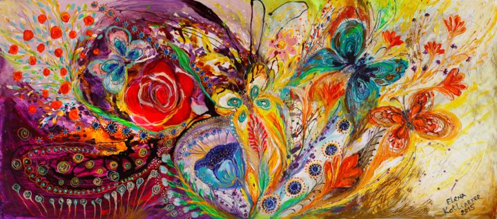 Painting titled "The flowers and but…" by Elena Kotliarker, Original Artwork, Acrylic