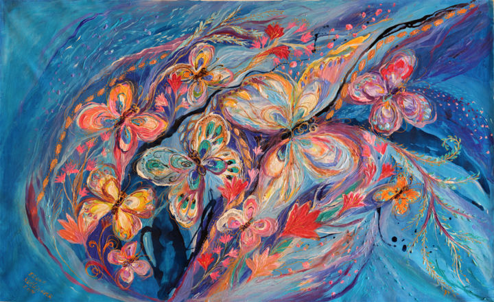 Painting titled "The Butterflies on…" by Elena Kotliarker, Original Artwork, Acrylic